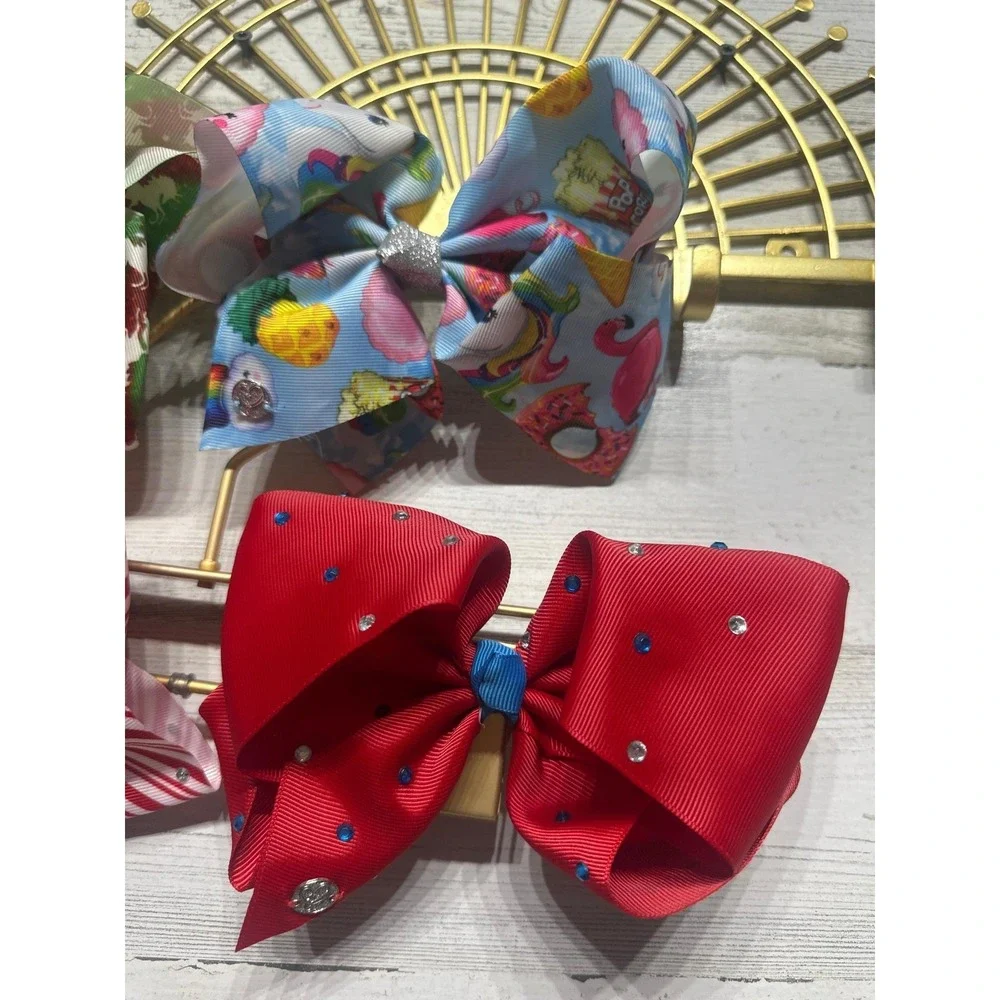 JoJo Siwa Hair‎ Bows Girls OS Multicolor Holiday Rhinestone Pearl 4pc Set EUC